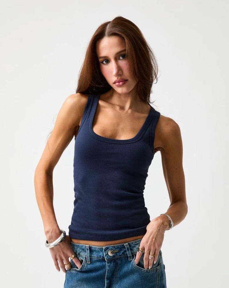 Navy Ribbed Tank