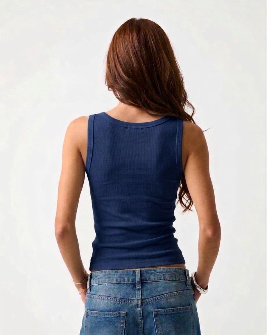 Navy Ribbed Tank
